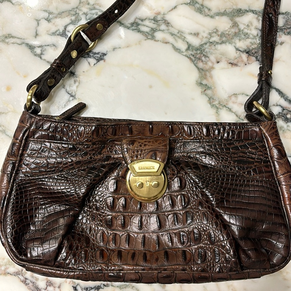 Vintage Brahmin Brown Leather Croc Small Shoulder Purse